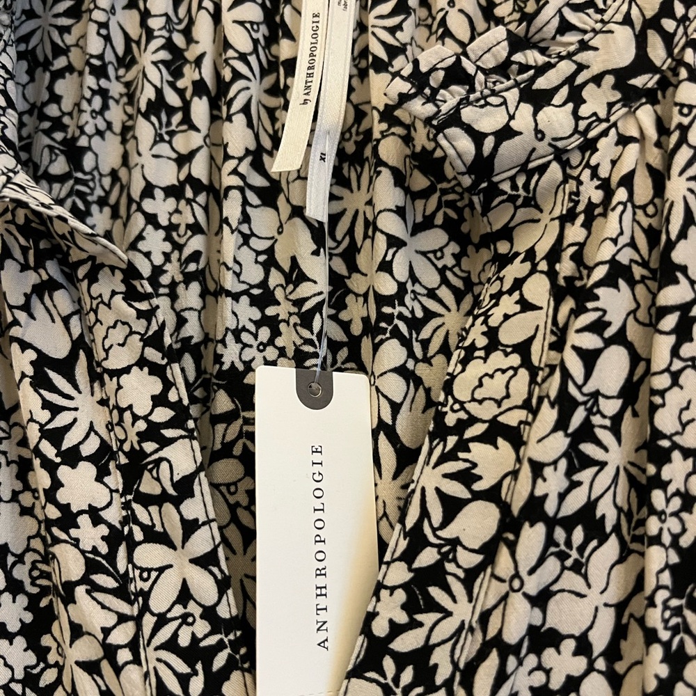 Anthropologie Black and White Floral Midi Dress - Picture 3 of 4